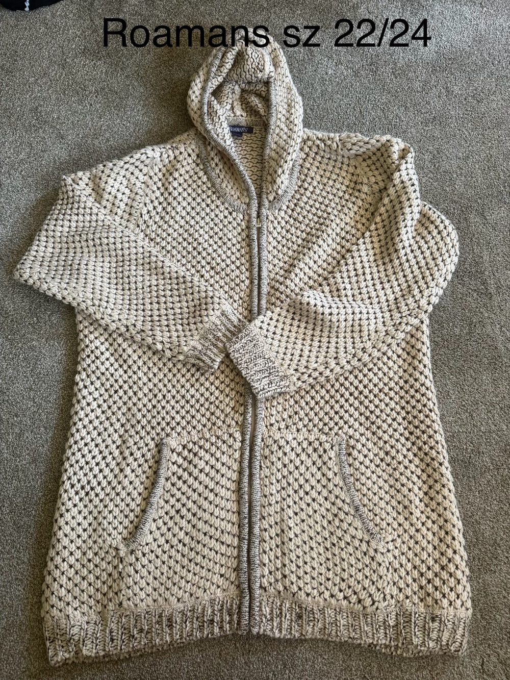 Roaman's Two Two Tined Hooded Zip Knit Cardigan Sz 22/24